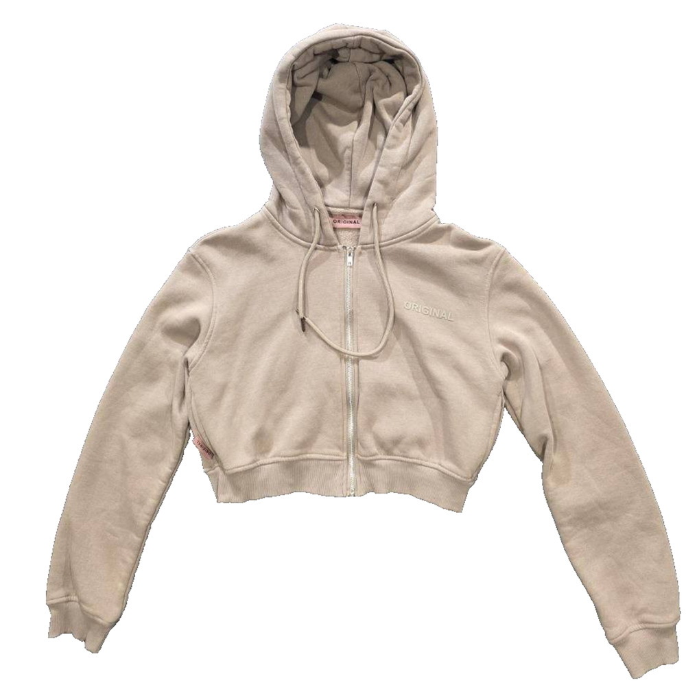 Original Women’s Beige Cropped Zip-Up Y2K Hoodie Large A010966